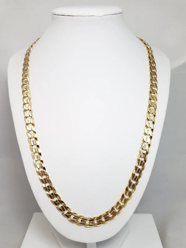 bridal shower necklaces for women -Bold 22" Solid 10k Yellow Gold Concave Curb Link Chain Necklace