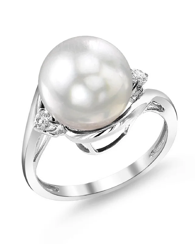 luxury gold rings for women -White South Sea Pearl & Diamond Sorbet Cocktail Ring