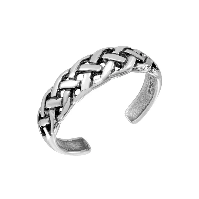 trendy gold rings for women -Silver 925 Braided Adjustable Toe Ring - TR293-A