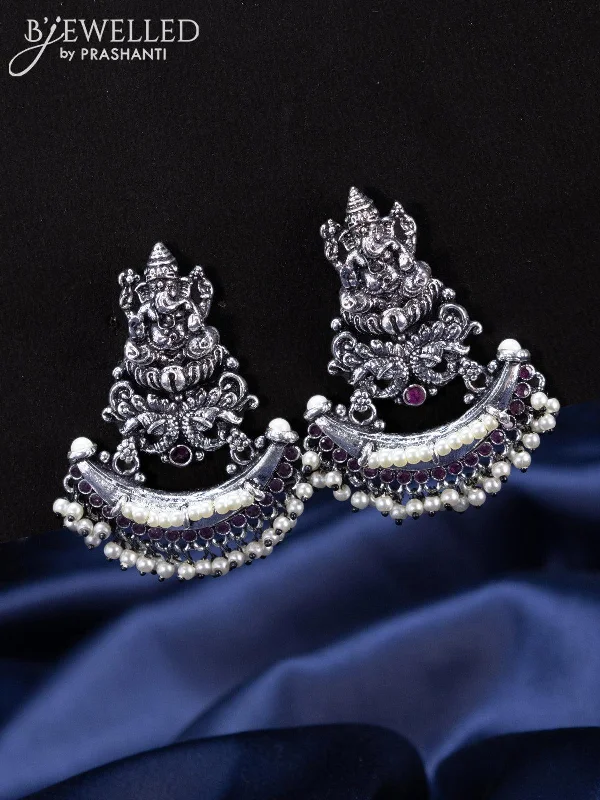 elegant gold earrings for women -Oxidised Earrings ganesha design with ruby stones and pearl hangings