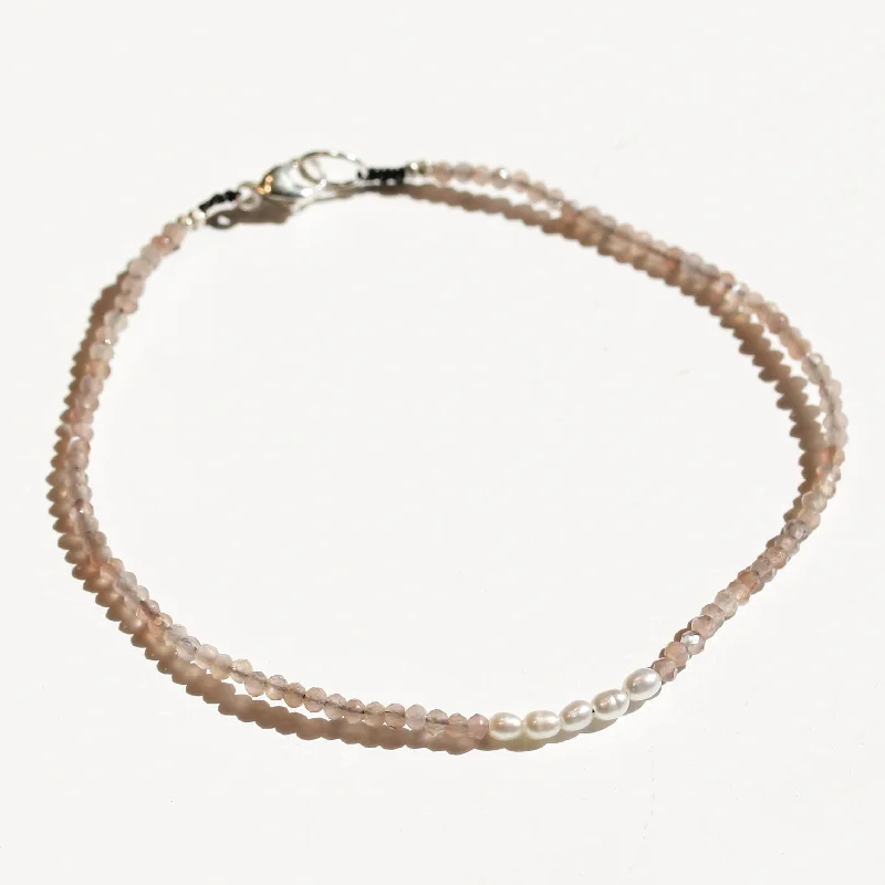 elegant bangle sets for women -Chocolate Moonstone + Seed Pearls Bracelet No.13