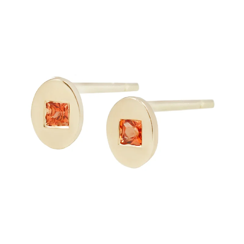 drop earrings for women -Oval studs with orange sapphire