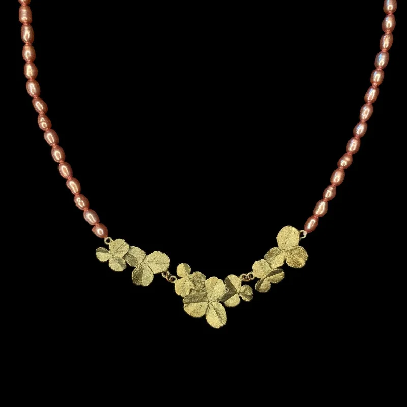 layered chain necklaces for women -Clover Necklace - Pink Pearls