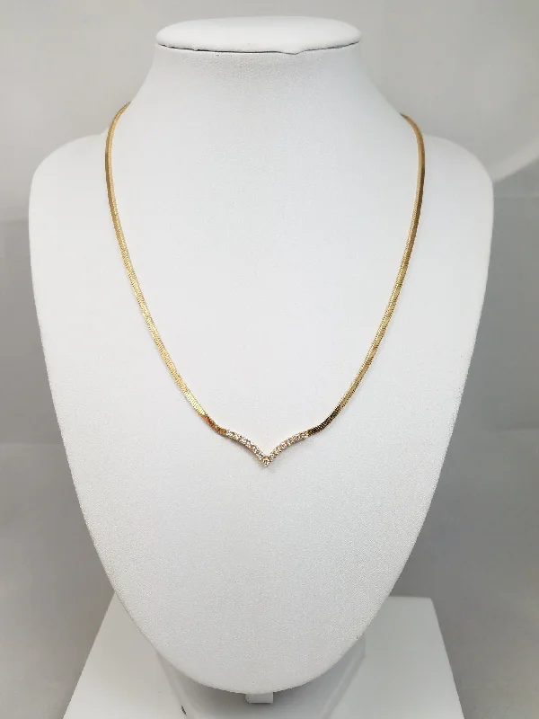 matching necklaces for women -14k Yellow Gold Natural Diamond V Necklace