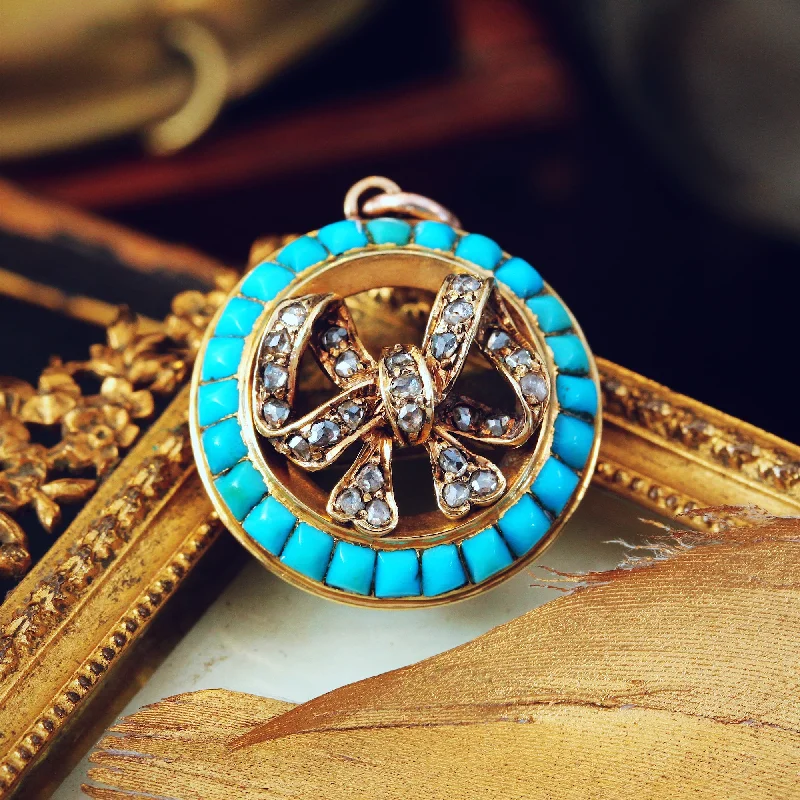 adjustable necklaces for women -Antique 18ct Gold Victorian Turquoise & Diamond Pendant