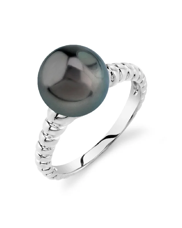 romantic rings for women -Black Tahitian Pearl Echo Solitaire Ring