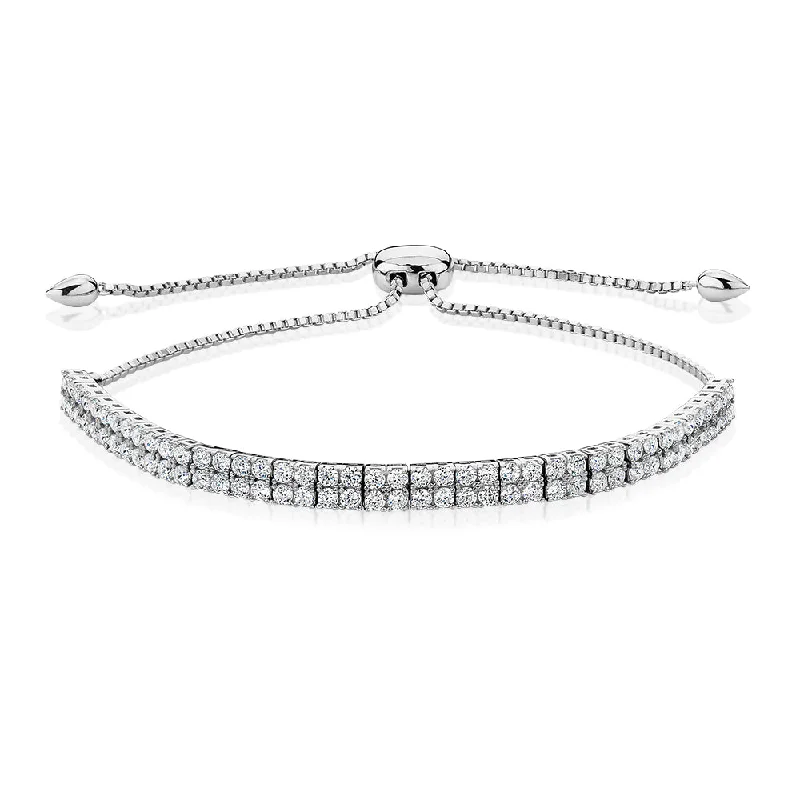 dainty bangles for women -Slider bracelet with 2.52 carats* of diamond simulants in sterling silver