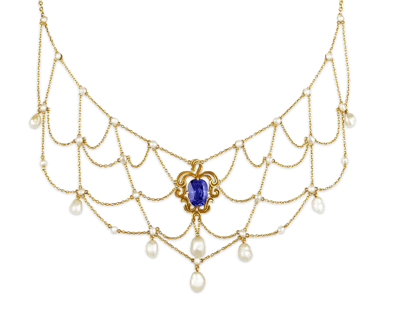 symbolic necklaces for women -Untreated Burma Sapphire Bib Necklace, 6.07 Carats