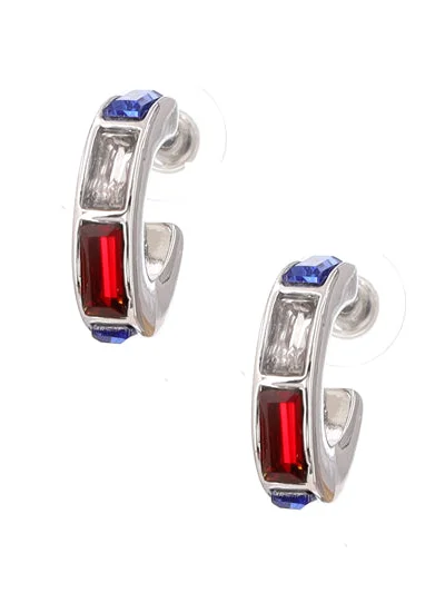 geometric diamond earrings for women -Red White & Blue Rhinestone Hoop Earrings