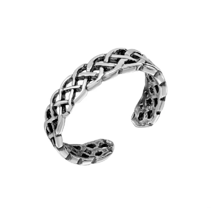 sterling silver rings for women -Silver 925 Weave Interlacing Adjustable Toe Ring - TR209-A