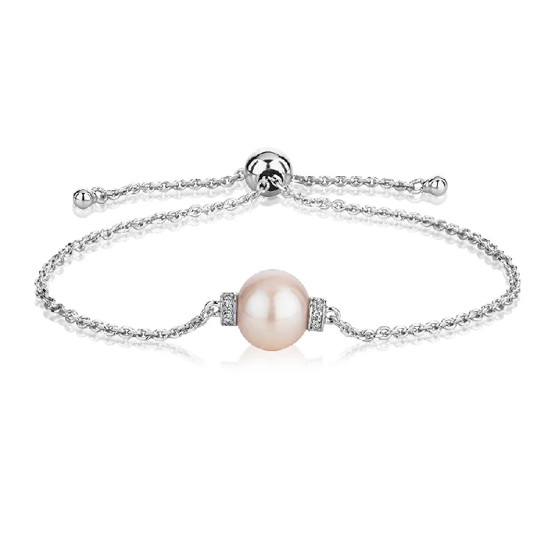 boho bracelets for women -Cultured freshwater pearl slider bracelet in sterling silver