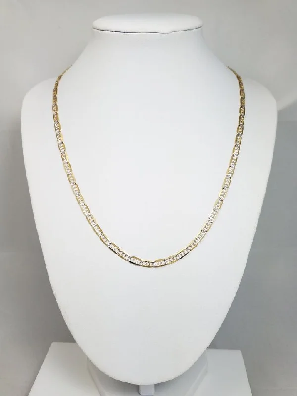 birthday gift necklaces for women -Sparkly 18.5" Solid 10k Two Tone Gold Diamond Cut Fancy Link Chain Necklace Italy