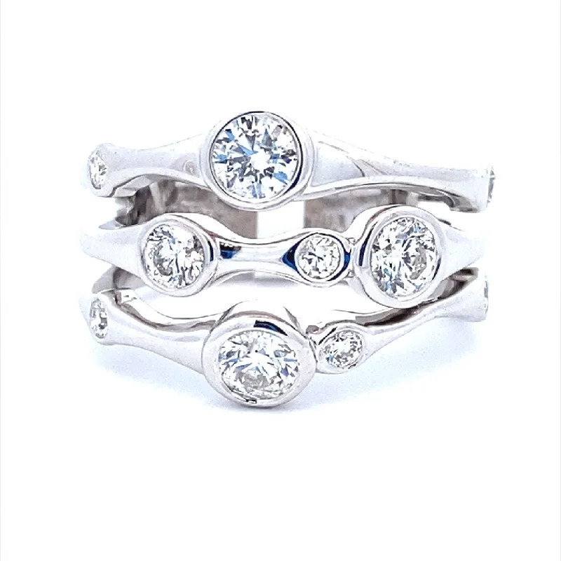 cocktail rings for women -14K White Gold 1.02ctw Round Diamond Multi Row Ring