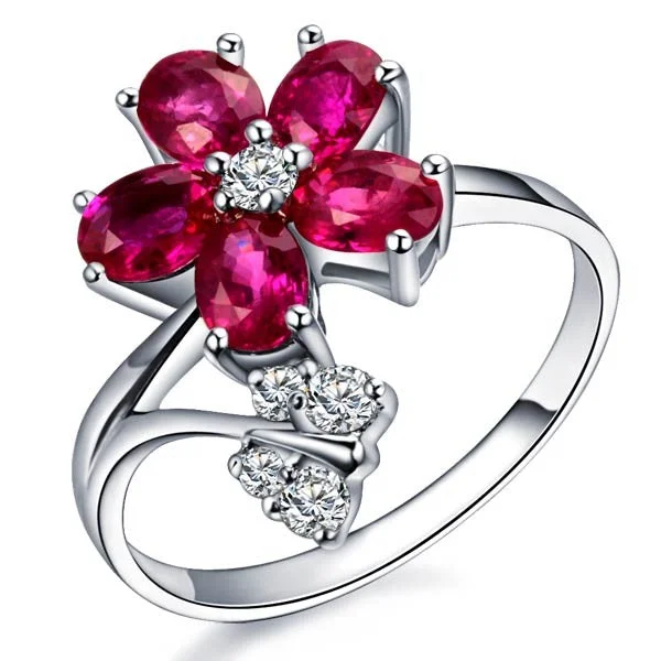 affordable diamond engagement rings -Ruby and Moissanite Diamond Engagement Ring on 10k White Gold