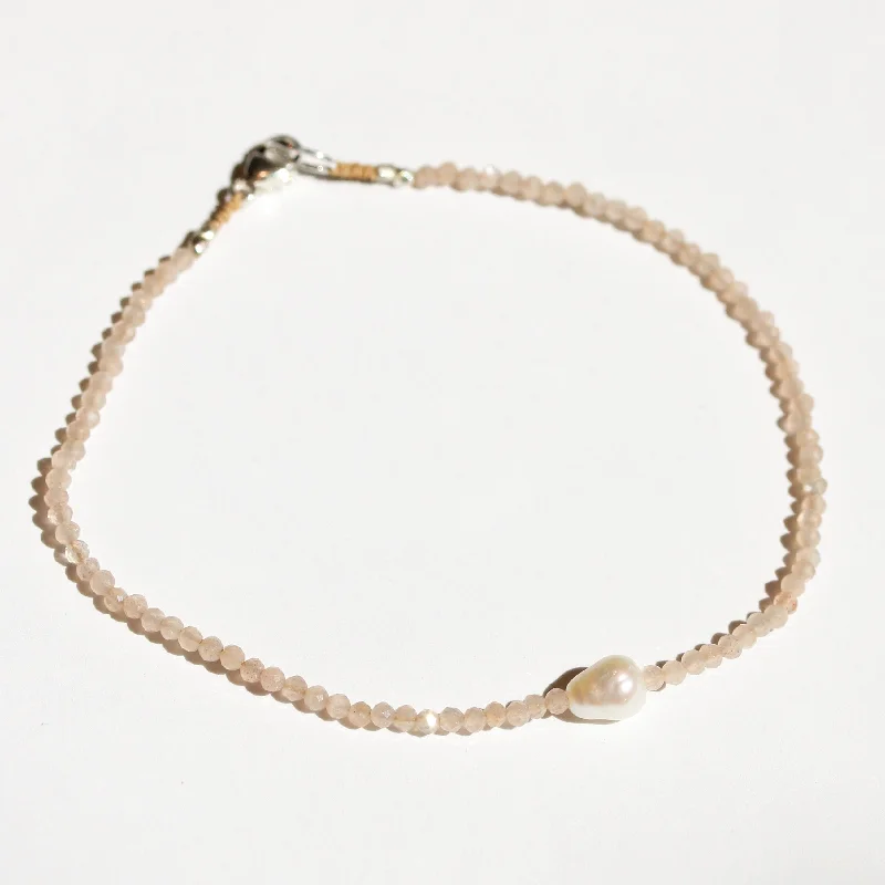 charm bracelets for women -Peach Moonstone + Pearl Bracelet