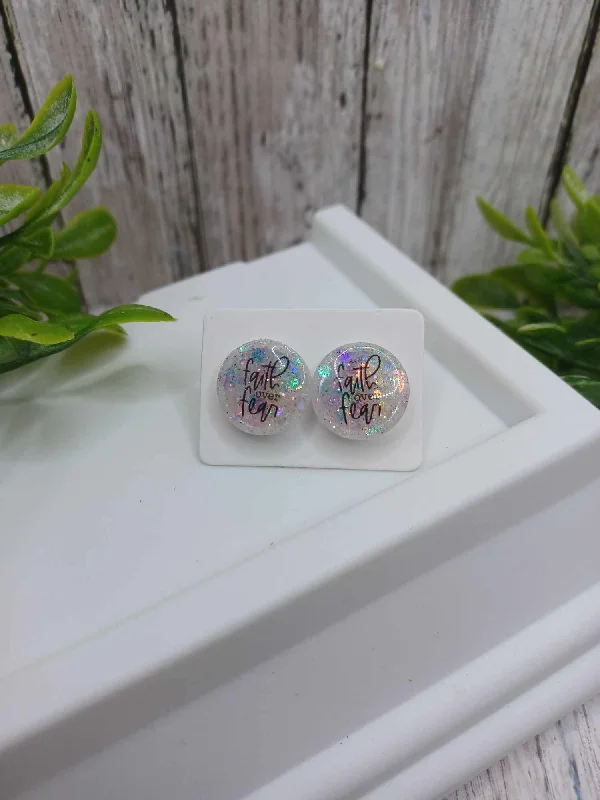 cute earrings for women -Faith Over Fear Glitter Earrings