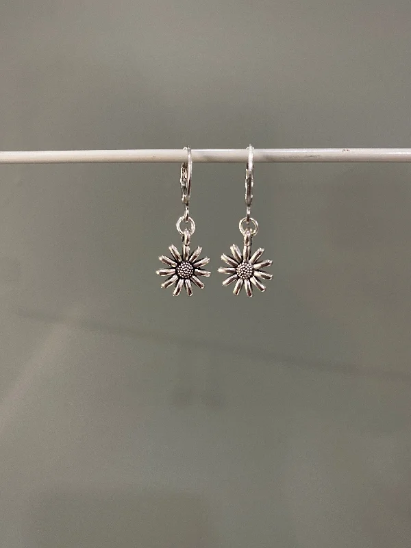 chandelier earrings for women -SILVER SUNFLOWER EARRINGS