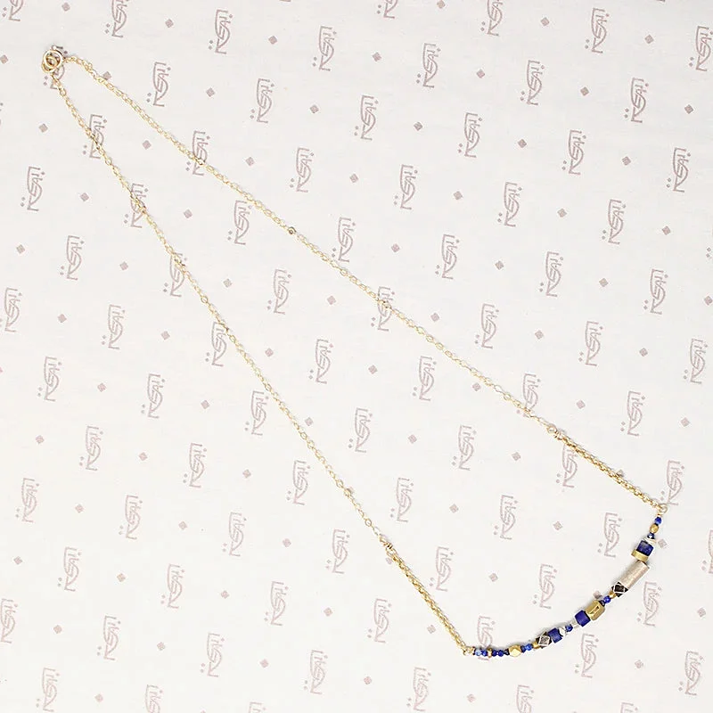 classic necklaces for women -Vivid Blue Lapis & Brass Bead Arc Necklace by Brin