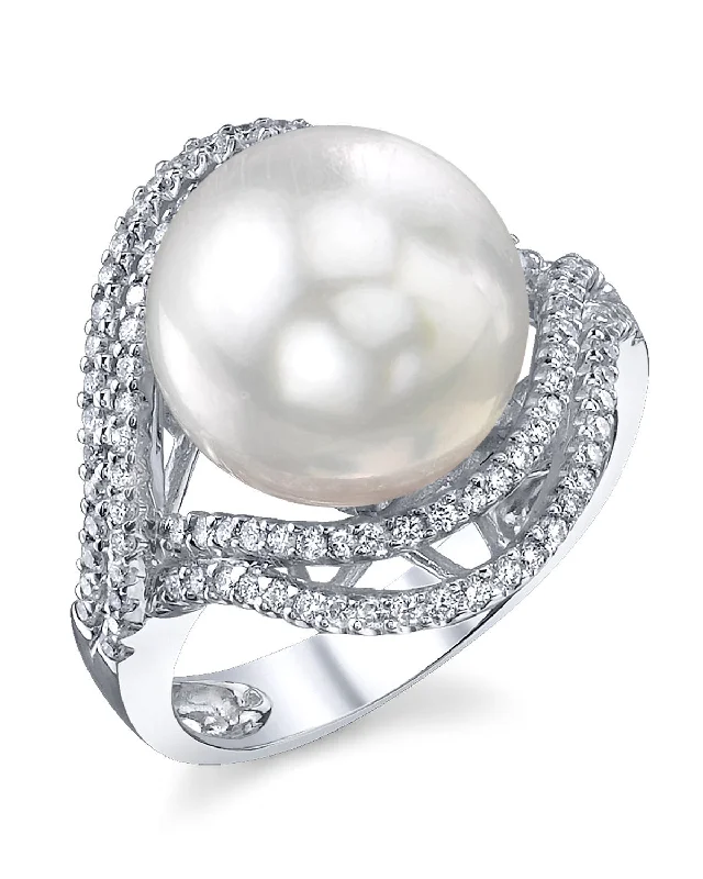 vintage-style wedding rings -White South Sea Pearl & Diamond Reverence Cocktail Ring