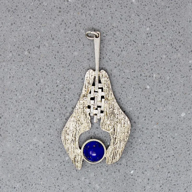 gemstone pendant necklaces for women -Tactile Brutalist Lapis in Silver Tone Pendant