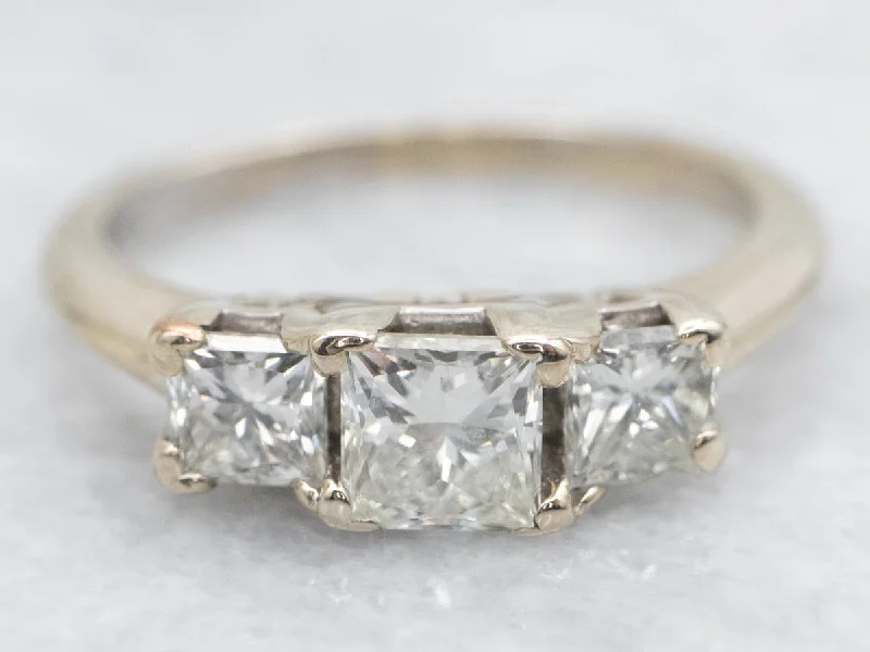 large solitaire engagement rings -Three Stone Princess Cut Diamond Engagement Ring