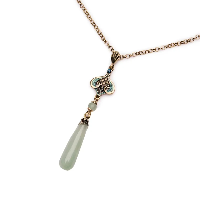 stunning statement necklaces for women -Aventurine Natural Stone Green Drop Necklace