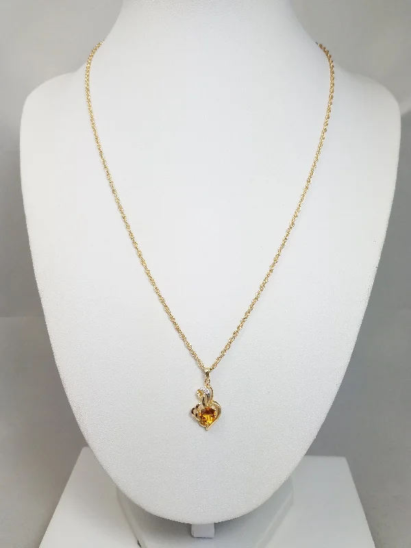 large statement necklaces for women -Sweet 18" 14k Yellow Gold Natural Heart Citrine Diamond Pendant Necklace