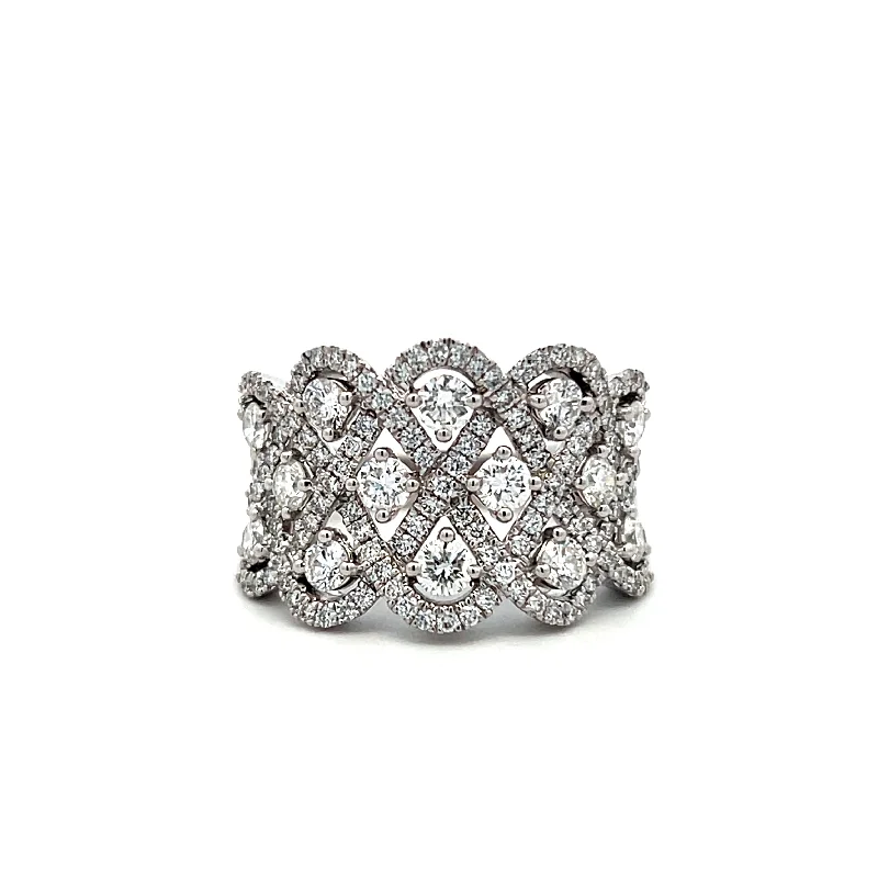 silver stacking rings for women -14K White Gold 1.50ctw Round Diamond Lace Ring